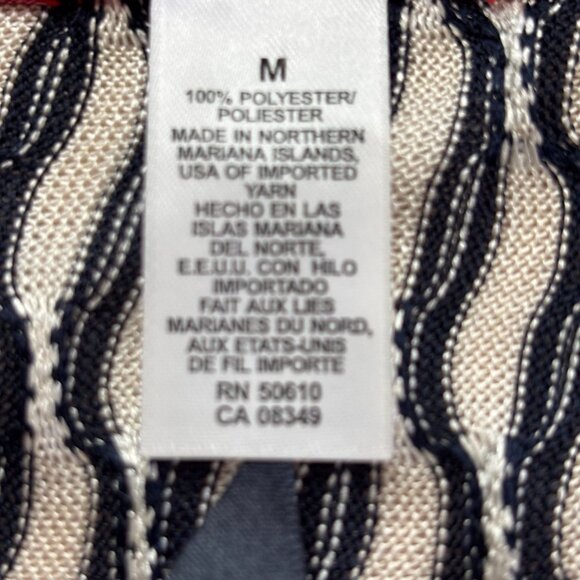 Anne Klein - Wavy Pattern Shell Sweater with Ribbon Trim - Cream/Navy - Size M - Picture 6 of 8